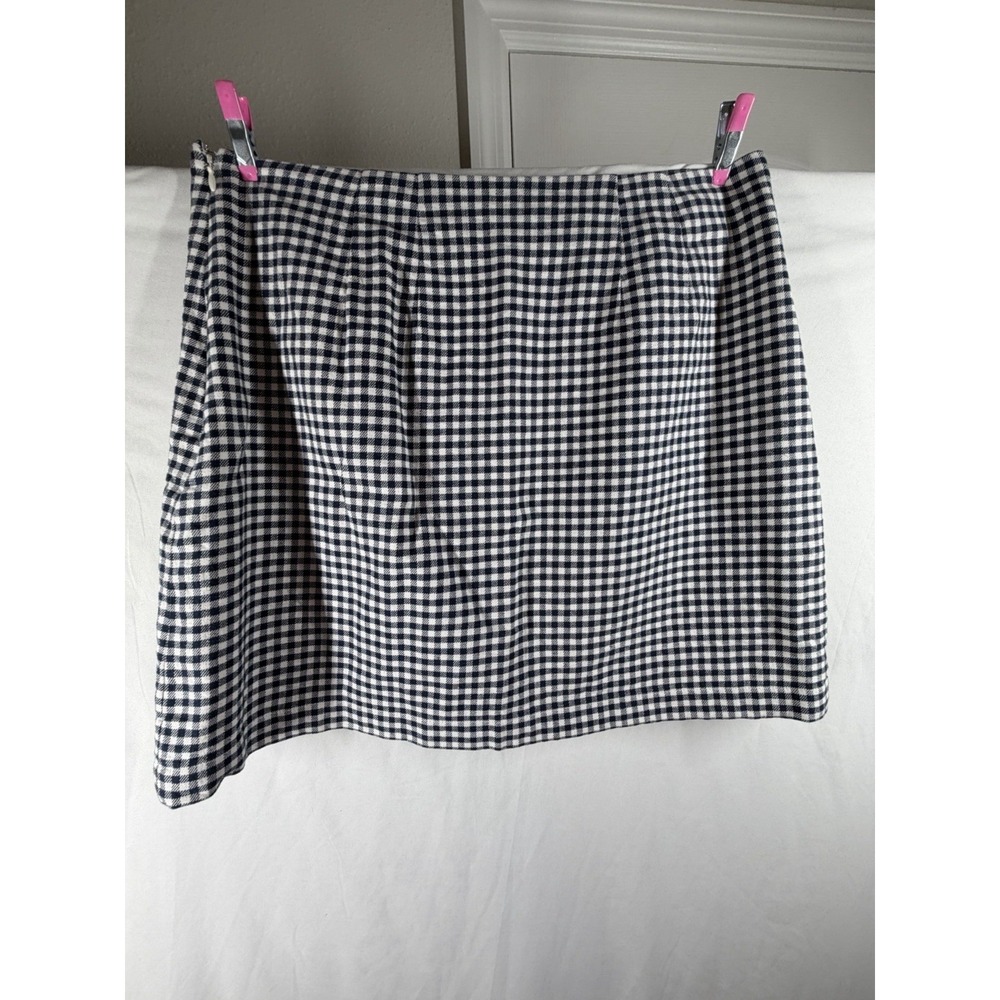 LOFT Gingham Plaid Mini Skirt Blue White Cargo Pocket A-Line Size 8 Preppy Work - Picture 6 of 8
